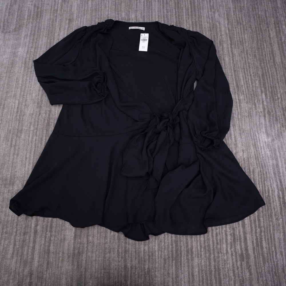 Abercrombie & Fitch Wrap Top Womens Large P Black NEW Long Sleeve Tie Waist